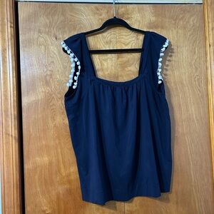 Duffield Lane Navy Tank Top with White Pom Trim
